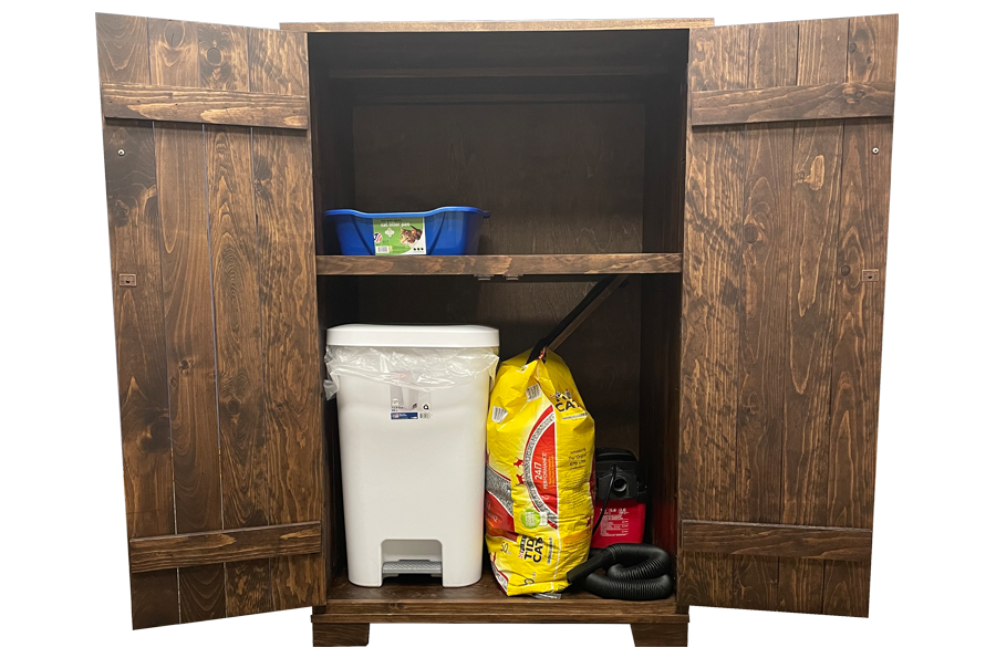 The Cat Cache Litter Box Cabinet with Removeable shelf removed